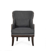 Hyrum Fabric Upholstered Accent Chair With Nailhead Trim, Charcoal And D... - £490.09 GBP