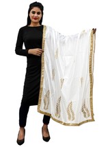 Women&#39;s White Satin Silk Gold printing Dupatta - £13.75 GBP