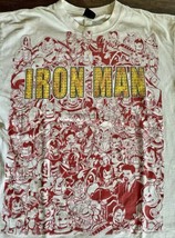 Vintage Iron Man Graphic Collage T Shirt Large White Red Marvel Mad Engine - £15.56 GBP