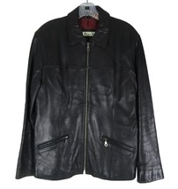 Vintage Excelled Women&#39;s Black Leather Large Biker Jacket, Red Lined - $69.85