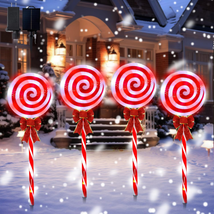 4 Pack Christmas Lollipop Pathway Lights Outdoor with Bows, 80 LED High Brightne - £45.90 GBP