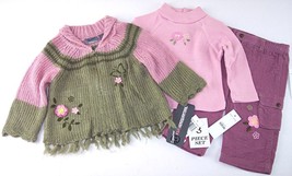 NWT Kids HQ Girl&#39;s 3 Pc. Knit Sweater, Top &amp; Corduroy Pants Set, 6-9M, $40 - £13.31 GBP
