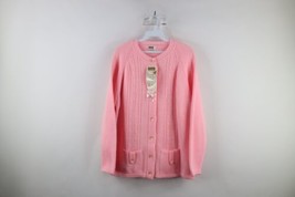 Vintage 70s Streetwear Womens 42 Blank Ribbed Cable Knit Cardigan Sweater Pink - £47.03 GBP