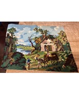 Handmade Cross Stitch Country Lake Scene - 24x19.5”