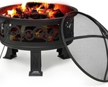 26&quot; Fire Pit Floral Pattern Round Bonfire Outdoor Firepit Wood Burning O... - £169.48 GBP