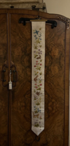 Vtg Crewel Embroidery Bell Pull Floral Linen Handmade Hanger 47.5x5&quot; fauna flora - £37.28 GBP