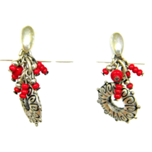 Vintage Chico&#39;s Earrings Dangle Bright Red Seed Beads Dangle Drop Pierced - £7.74 GBP