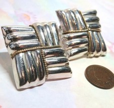 All Sterling Silver Puffy Square Non Pierced Clip Earrings Vintage Laton 23.7gr - £56.85 GBP