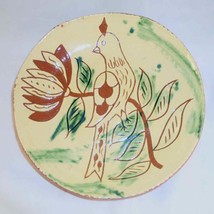 1994 Breininger Redware 7&quot; Plate Yellow w/ Sgraffito Distelfink Perched on Tulip - £54.88 GBP