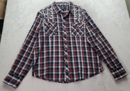 Pop Icon Clothing Shirt Mens XL Red Black Plaid Western Rodeo Pearl Snap... - $21.13