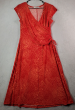 Evan Picone Dress Womens Size 12 Red Orange Geo Print V Neck Ruched Drawstring - £24.22 GBP