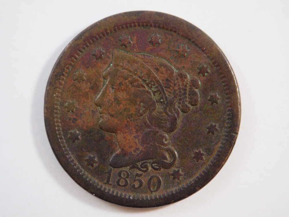 1850 Braided Hair Large Cent  Very Fine (VF) Penny SKU 10032USC - $46.97