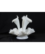 Fenton Silver Crest Epergne 4Pc 3 Horn Elegant Milk Glass 12&quot; Dia Horns ... - $255.45 CAD