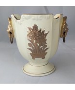 Vintage Cream/Gold Small Footed Vase w/ Flowers, Lion&#39;s Heads (marked 7481) - $539.43 MXN
