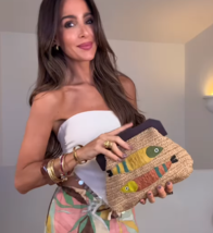 ZARA BNWT 2025. CAMEL RAFFIA WOOD BAG FISH EMBROIDERY. 3988/011/707 - $93.51