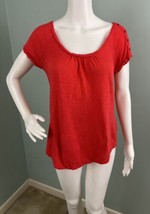 Women&#39;s Lucky Brand Cap Sleeve Red Button Shoulder Burnout T-Shirt Top S... - $12.86