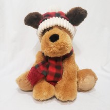 Puppy Plaid Hat Scarf Brown Floppy Plush Stuffed Animal 13&quot; HugFun Inter... - £14.07 GBP