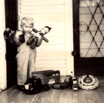 Christmas Boy 40s Tank Toy Truck Dolls Original Found Photo Vintage Phot... - $12.88
