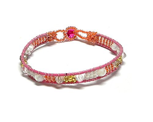 Guatemalan Czech Glass Seed Bead Crystal Beaded Thin Strap Jewel Bracelet - Wome Item image 2