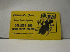 1985 Monopoly Board Game Piece: Grand Opera Opening Community Chest Card - $0.75