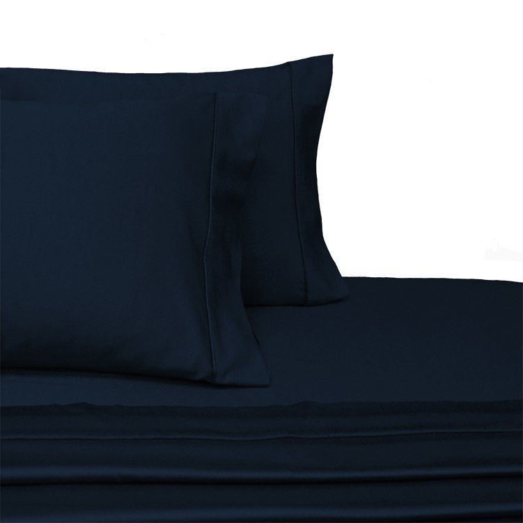 Queen Size 100% Pure cotton Sateen Sheet Sets 300 Thread Count-Color Navy Blue