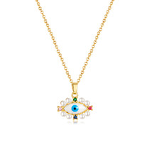 Wind Light Luxury Temperament Pearl Pendant Devil&#39;s Eye Pearl Necklace For Women - £10.35 GBP