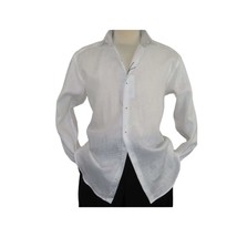 Mens 100% Linen Summer Shirt J.Valintin Turkey-Usa High Collar OBR78-01 White image 2