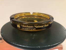 Vintage Merchants National Bank ashtray Vicksburg Mississippi amber glass w logo - £12.49 GBP