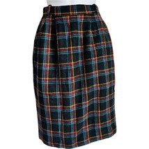 Vintage 70s Black Red Yellow Plaid Wool Skirt Pleated 2 Ports Trademark ... - $21.26
