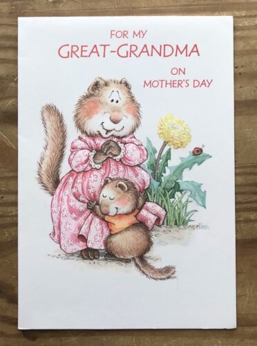 Vintage Hallmark Kitsch Anthropomorphic Groundhog Great Grandma Mothers Day Card - $7.92