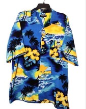 Koman Sport Mens Hawaiian Shirt Size XL Silky Blue Tropical Resort Beach... - £12.79 GBP