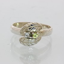 Light Blue Aquamarine Green Peridot Hand Tooled 925 Silver Ladies Ring size 8.75 - £38.08 GBP