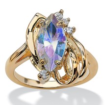 14K Gold Gp Marquise Cut Aurora Borealis Crystal Accent Ring Size 5 6 7 8 9 10 - £71.16 GBP