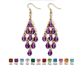 SIMULATED BIRTHSTONE CHANDELIER EARRINGS FEBRUARY AMETHYST GOLDTONE - £71.93 GBP