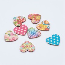 Wood Hearts Set Printed Assorted Lot Valentine&#39;s Mix Jewelry Supplies Cabochons  - £3.91 GBP