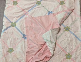 Pottery Barn Kids Twin Quilt Girls Garden Bedspread Pink Blue Floral 85x... - $39.55