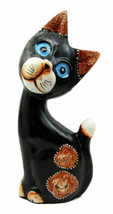 Balinese Wood Handicrafts Adorable Dazed Blue Eyed Feline Cat Figurine 7.25&quot;H - £16.92 GBP