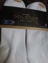 GoldToe Sport Cotton Extended Size Quarter Socks 6-Pair White Mens Size 12-16 - £18.28 GBP