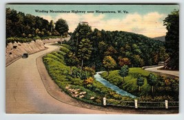 Postcard Winding Mountain Highway Morgantown West Virginia Old Car Linen 1951 - £7.25 GBP