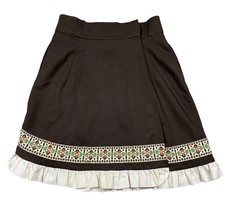 Vtg 70s Graybo Originals Brown Ruffle Trim Wrap Skirt Asymmetrical Polye... - $34.16