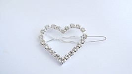 Extra small silver heart crystal hair pin clip barrette for fine thin hair - £4.67 GBP