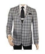 Men Sport Coat by Berlusconi Turkey Soft European Plaid #MK80 06 Black Gray - $137.52 CAD
