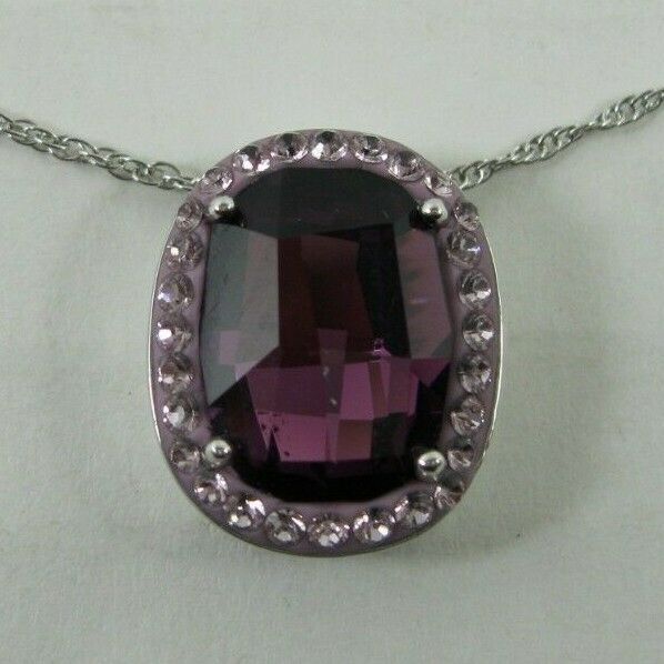 Amethyst Purple Crystal Pendant Necklace Macy's Silver Program $160 NWT  FO132 - $59.39