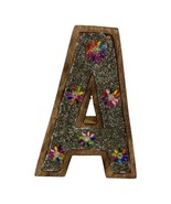 Single Letter A Monogram wooden  3D Brown Free Standing Silver Shimmer D... - £13.06 GBP