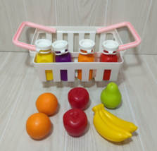 Fisher Price Vintage Milk Juice Bottles White Grocery Basket fun with fo... - £23.48 GBP