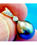 South Sea Pearl Black Tahitian Drop Pendant Natural Diamond 14k White Go... - $2,261.66 CAD