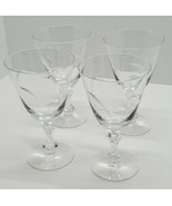 Vtg Etched Wavy Line Crystal Clear Wine Glass Water Goblet Stemware Set ... - $48.37