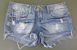 YMI Women&#39;s Size 2 Studded Distressed Ripped Low Rise Cut Off Blue Jean Shorts - £9.10 GBP