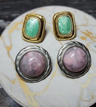 Vintage Green &amp; Purple Marbled Dome Stub Earrings 2 lot Stub Earrings - £9.41 GBP