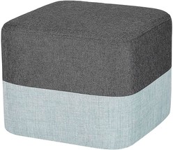 Adeco Cube Ottoman Footstool -13.5 Inch - Simple British Style Small, Gray/Blue - £41.07 GBP